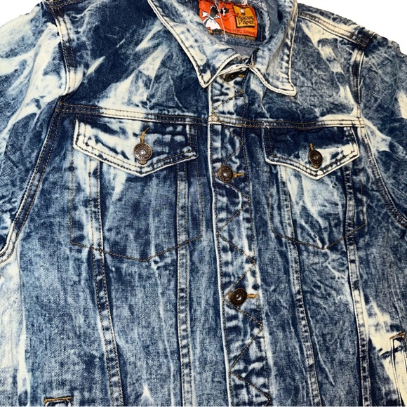 Rolling Paper Acid Wash Distressed Denim Jean Jacket Blend Unisex size Large✨ - Picture 11 of 16
